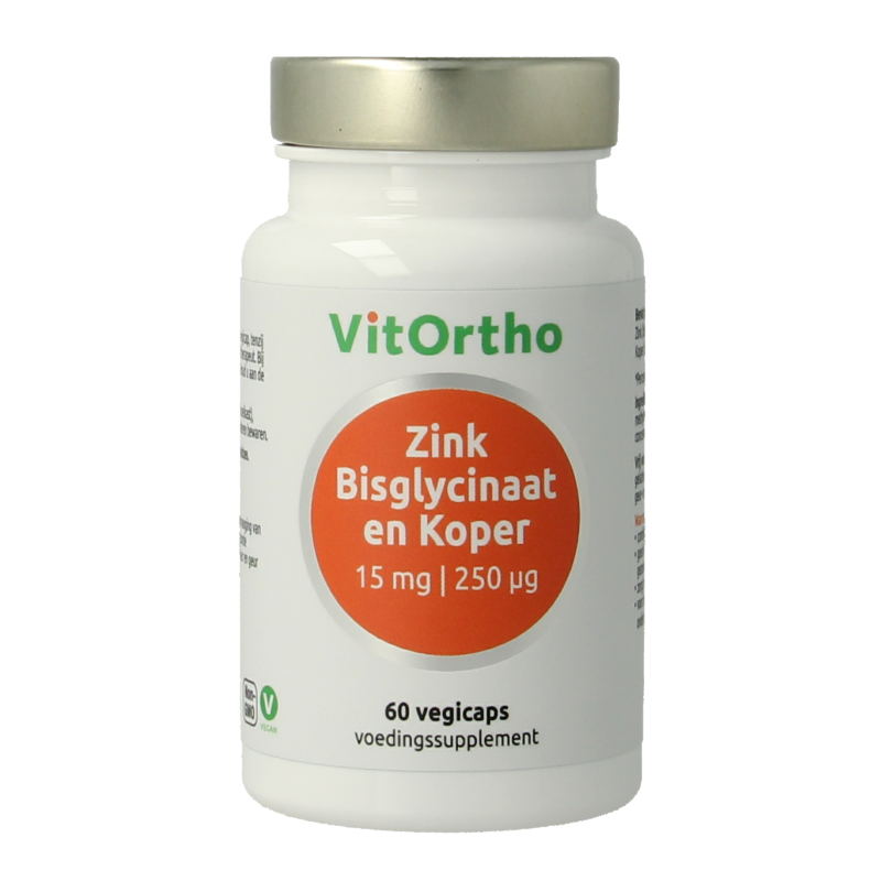 VitOrtho Zink bisglycinaat 15mg en koper 250mcg 60 Vegetarische capsules 3 file 524